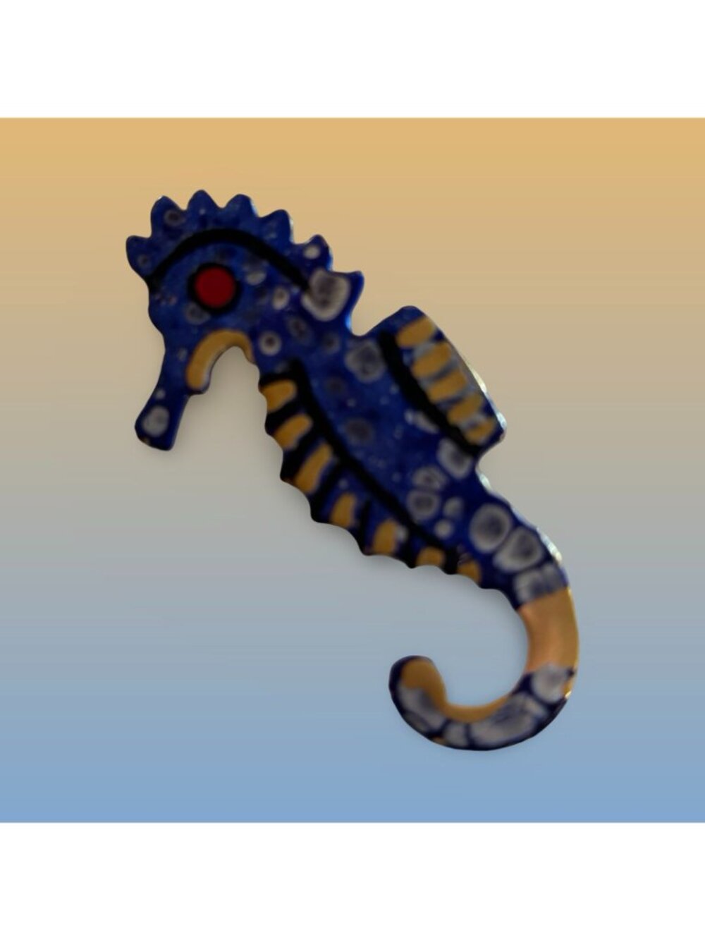 West Germany Seahorse Figurine Ornament With Blue Gold Finish Statement Vintage - Picture 2 of 9